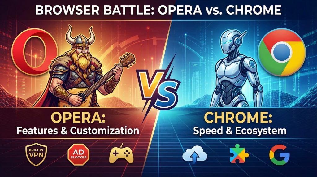 Opera vs Chrome Built in VPN and Ad Blocking
