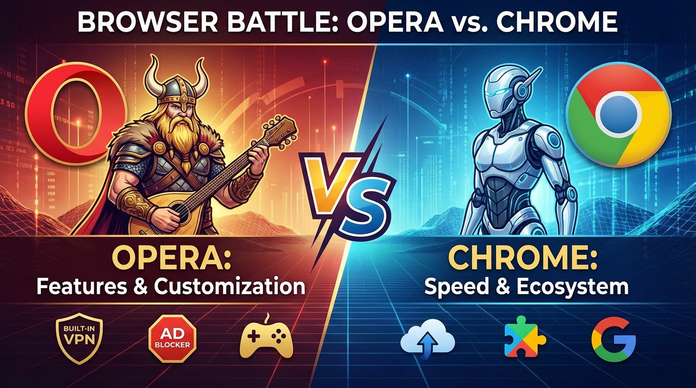 Opera vs Chrome Built in VPN and Ad Blocking
